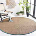 Natural Fiber 6 ft Round Light Blue Seagrass Rug - Coastal Basketweave