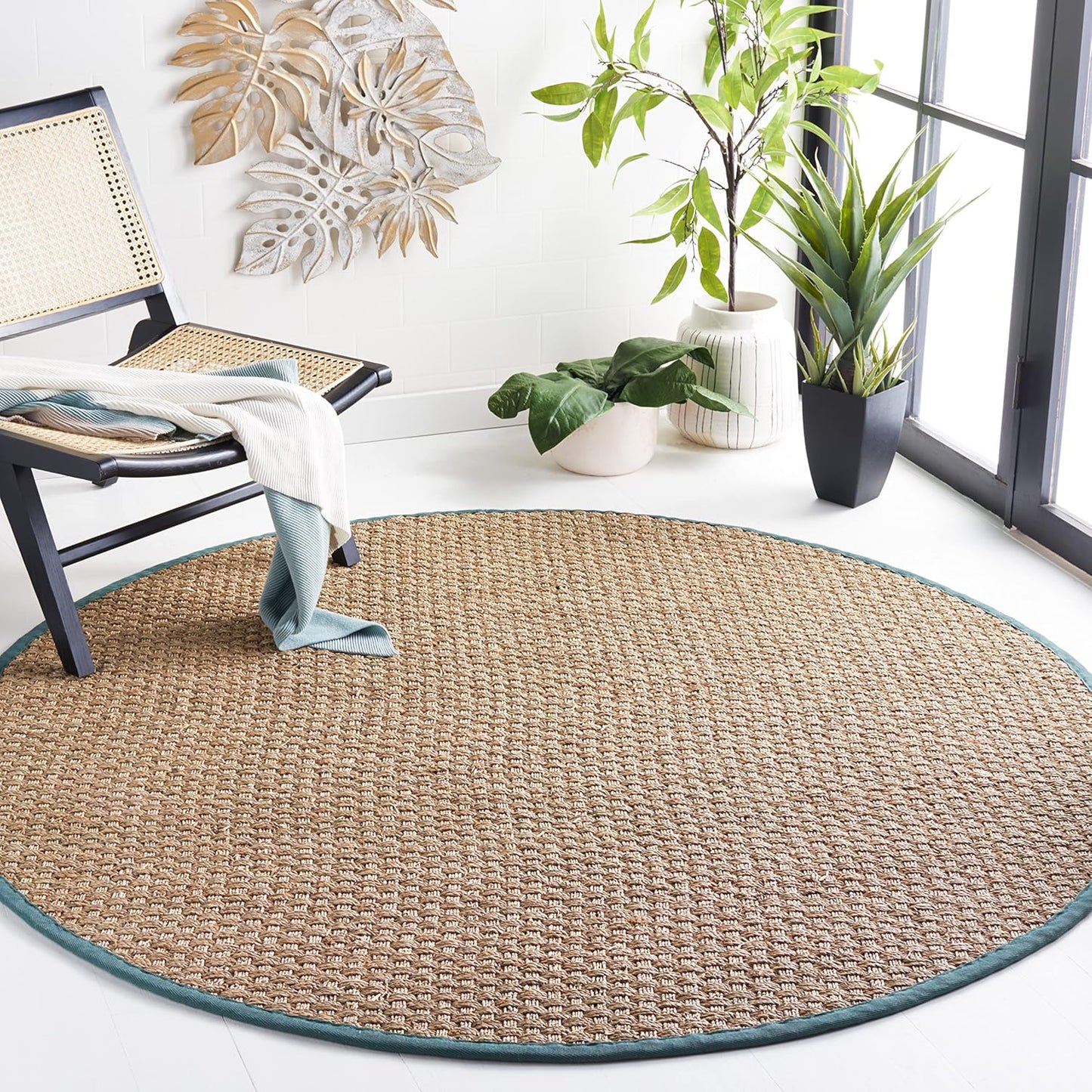 Natural Fiber Collection 6ft Round Light Blue Seagrass Area Rug