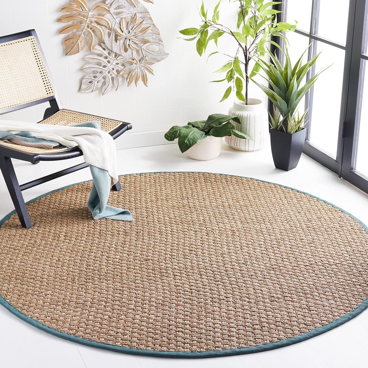 Natural Fiber Collection 6ft Round Light Blue Seagrass Area Rug