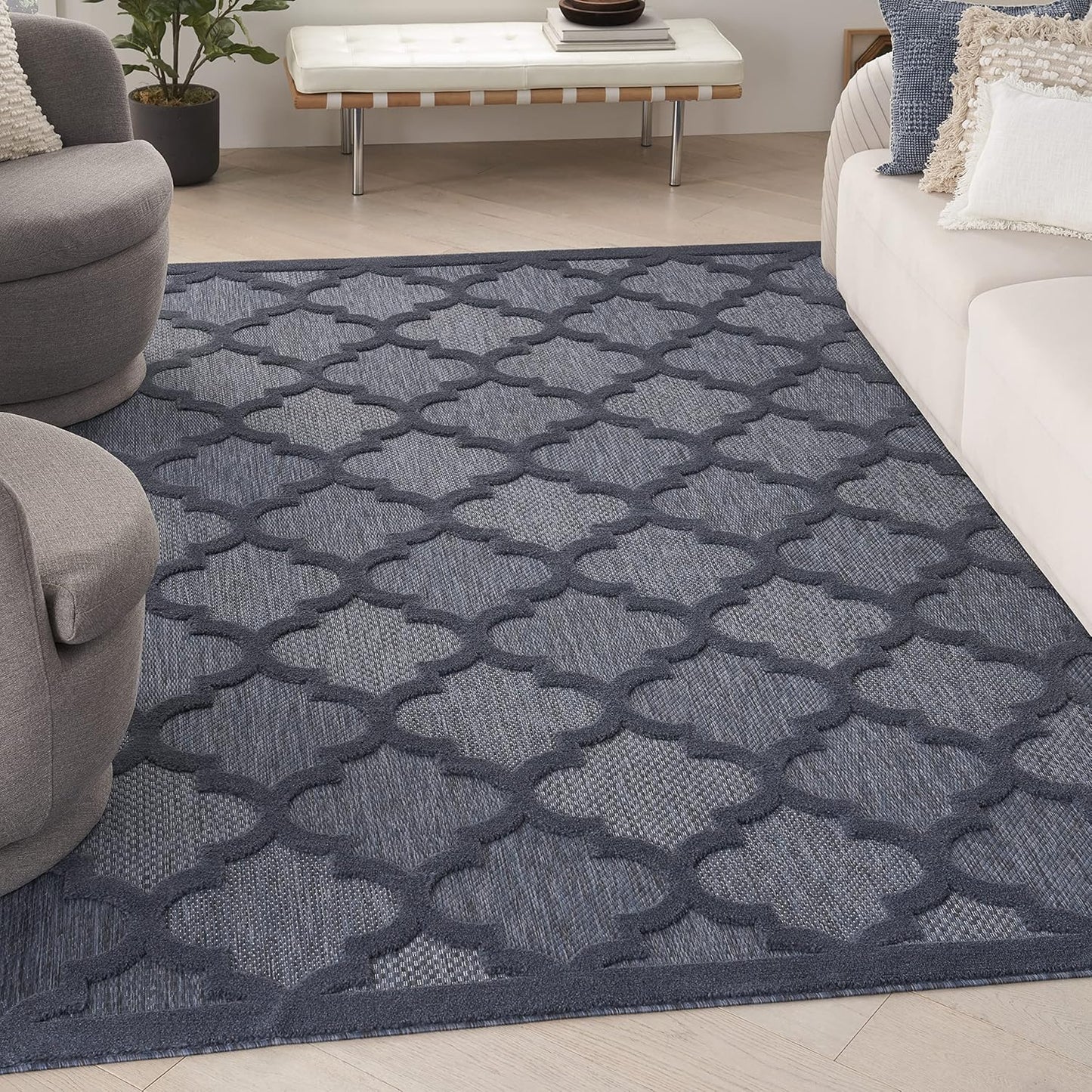 Nourison Home Easy Care Moroccan Navy Blue Area Rug for Any Space
