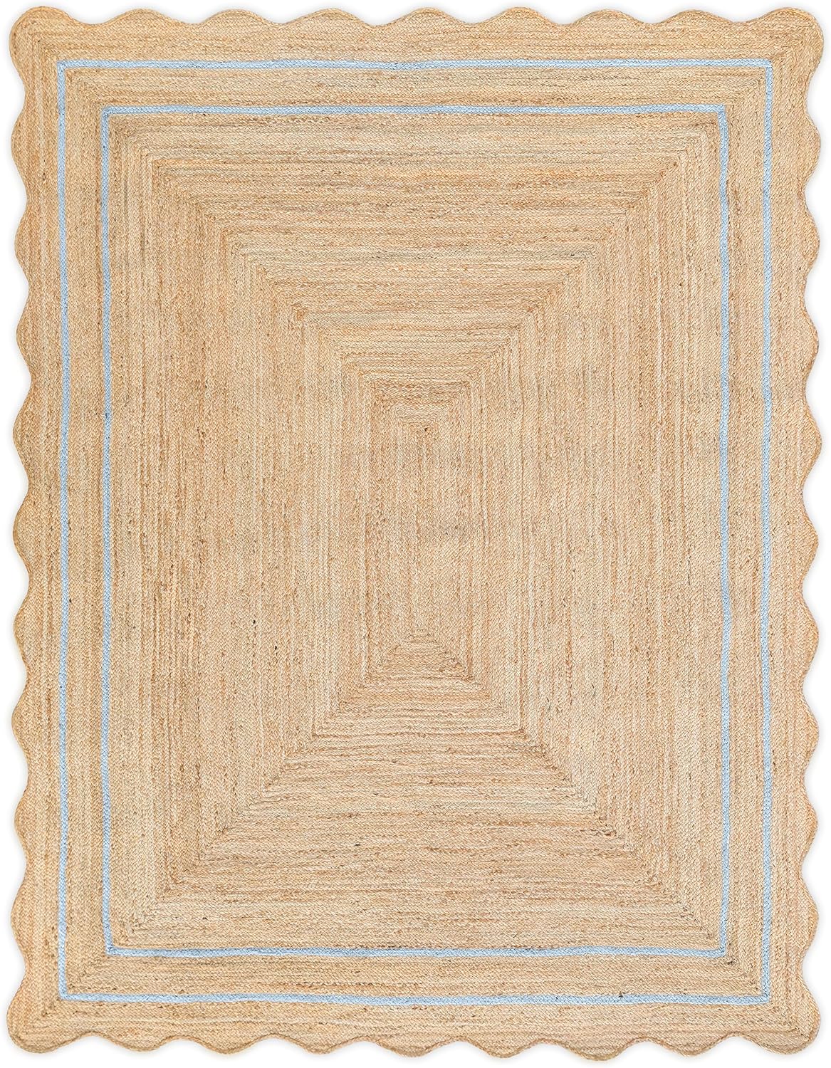 Wave Scalloped Natural Jute Runner Rug for Boho Entryway Decor