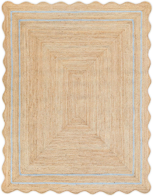 Wave Scalloped Natural Jute Runner Rug for Boho Entryway Decor
