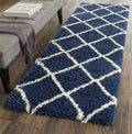 Hudson Shag Runner Rug 2ft 3in x 8ft - Plush Navy Trellis Runner