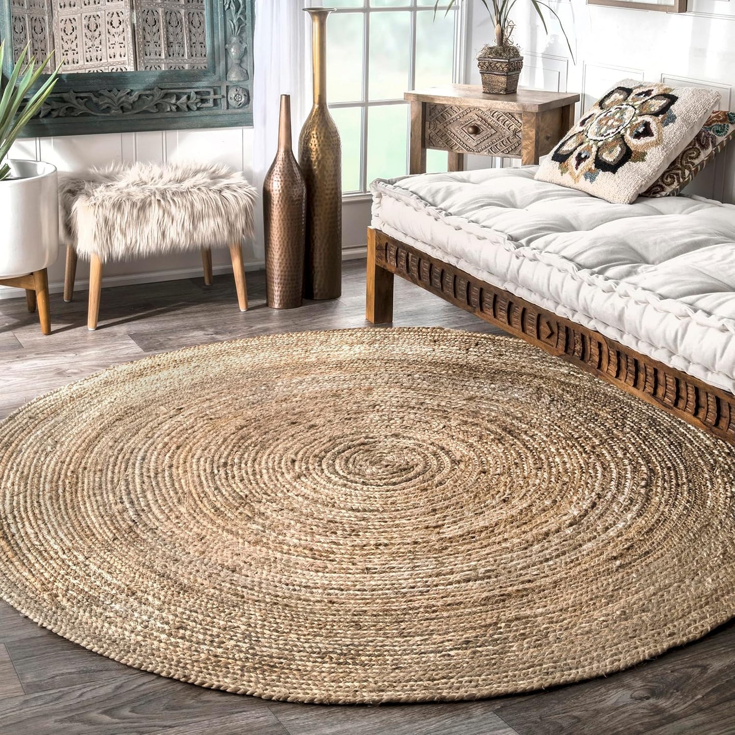 nuLOOM 5 Round Rigo Jute Hand Woven Area Rug for Home Decor