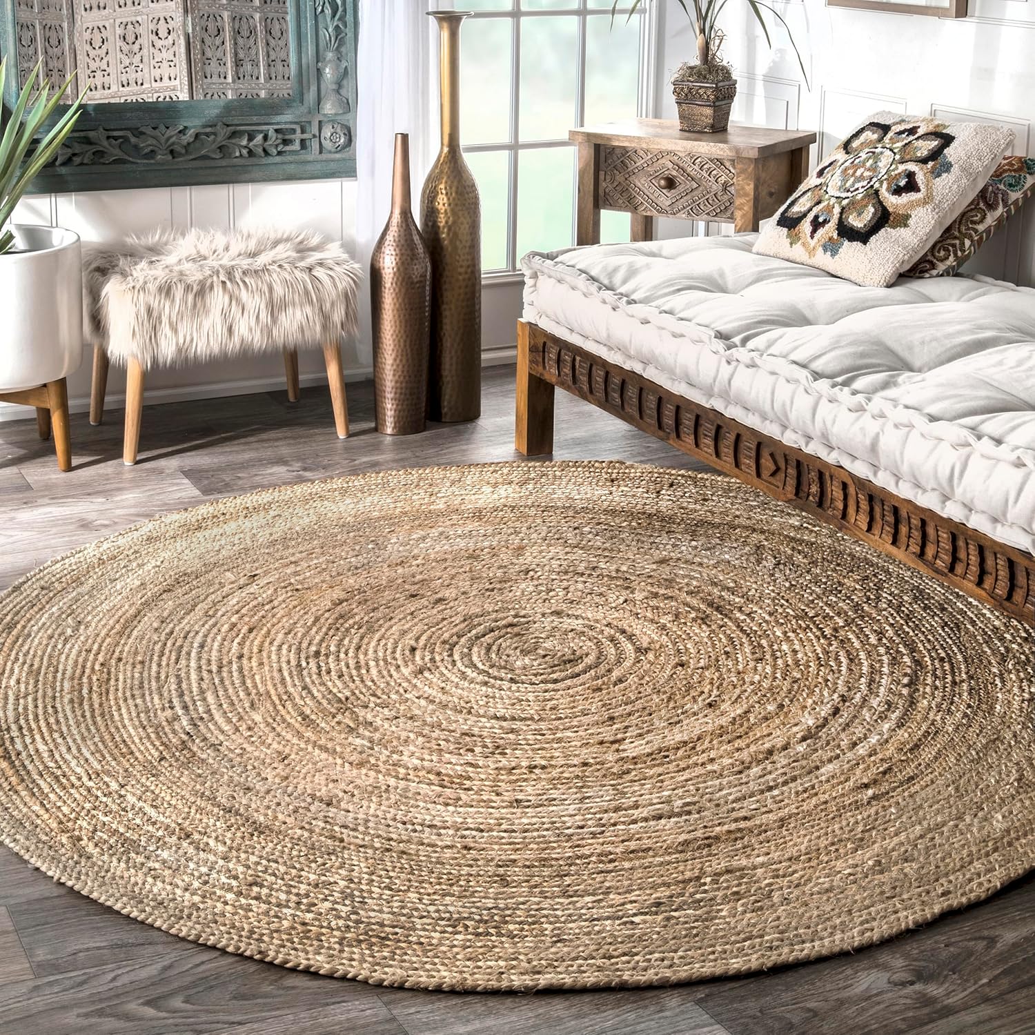 nuLOOM 7 Round Rigo Jute Hand Woven Area Rug for Home Decor