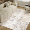 4x6 Washable Area Rug Beige Grey Abstract Entryway Rug - Soft Low Pile