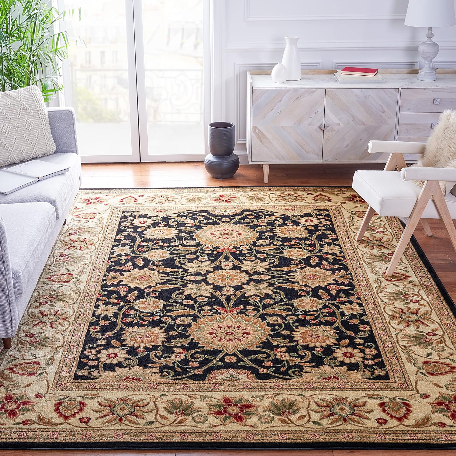 Lyndhurst Collection Area Rug - 8ft x 11ft in Black & Ivory