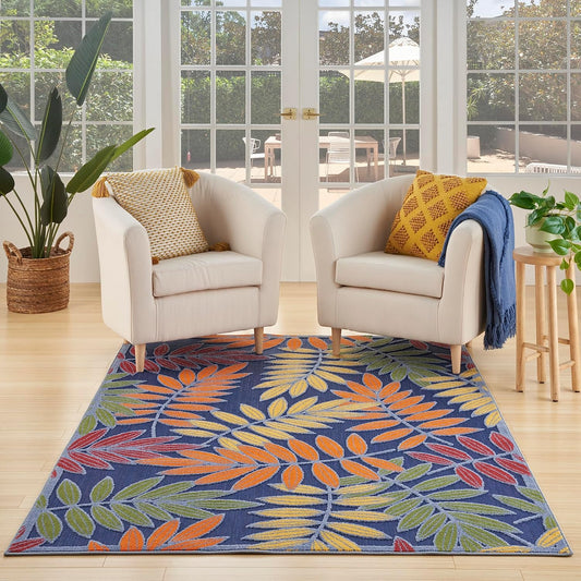Nourison Aloha Indoor/Outdoor Navy Multicolor Area Rug 3ft 6in x 5ft6