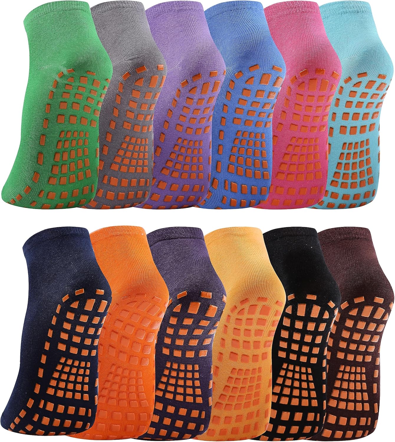 12 Pairs Women's Grip Socks - Non Slip Yoga Pilates - PANPRIDE