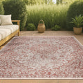 Boho Medallion Indoor Outdoor Area Rug 4x6 - Durable Red Taupe
