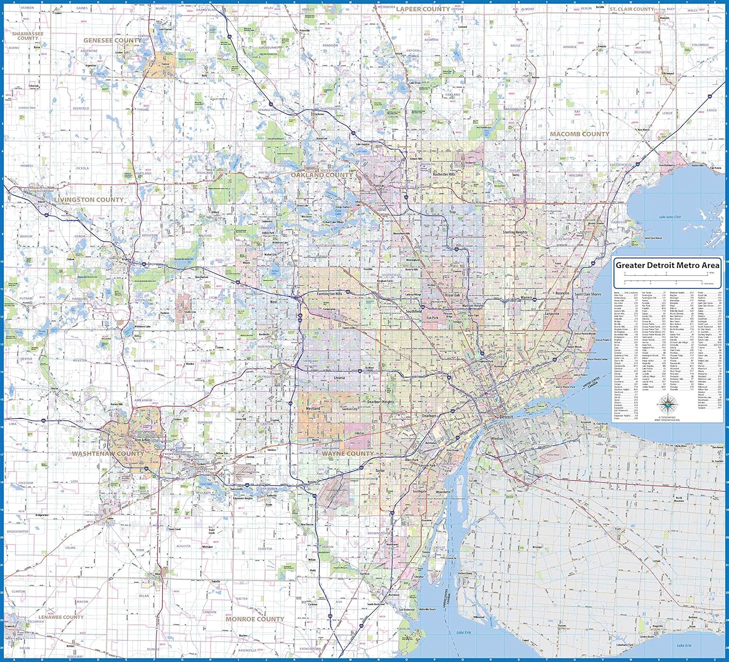 Topographics Greater Detroit Metro Area Laminated Wall Map Review