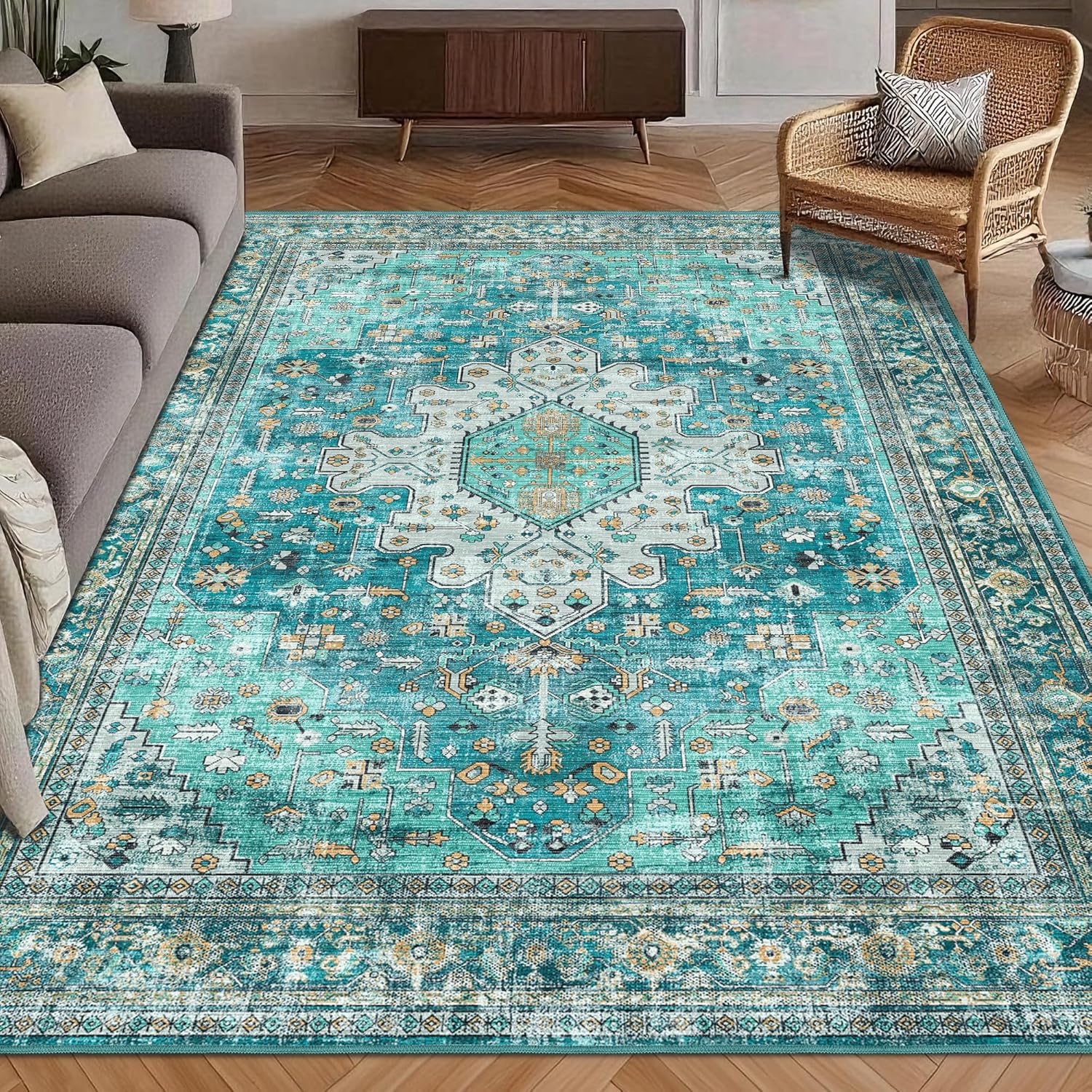Washable Area Rug 3ft x 5ft Vintage Traditional Persian Mat