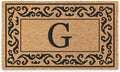 Black Rolling Scrolls Bordered Monogrammed Coco Doormat 22 in x 36 in