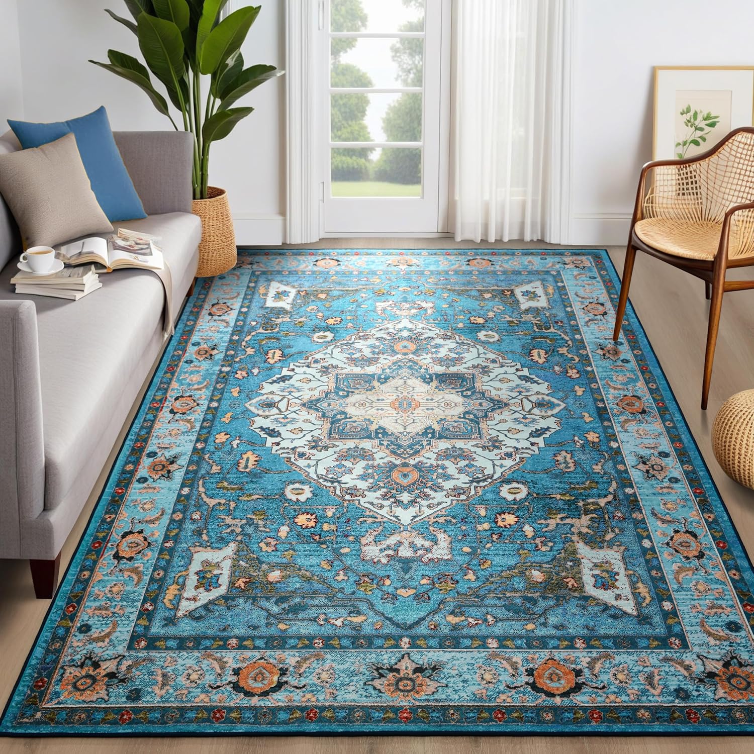 YJ.GWL Area Rug for Living Room, 4x6 Boho Vintage Carpet