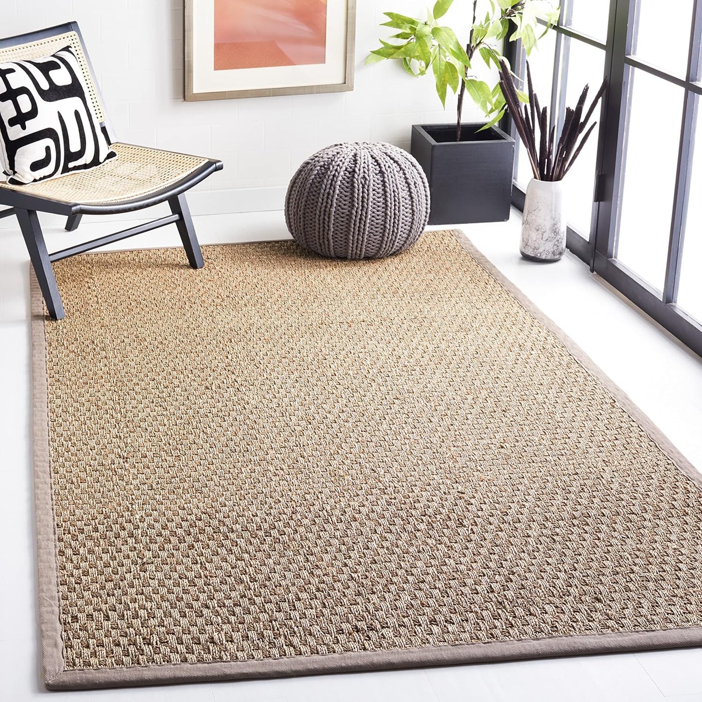Natural Fiber Area Rug 5x8 - Seagrass Basketweave Design