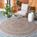 Courtyard 4 ft Round Light Beige Light Brown Outdoor Rug - Durable