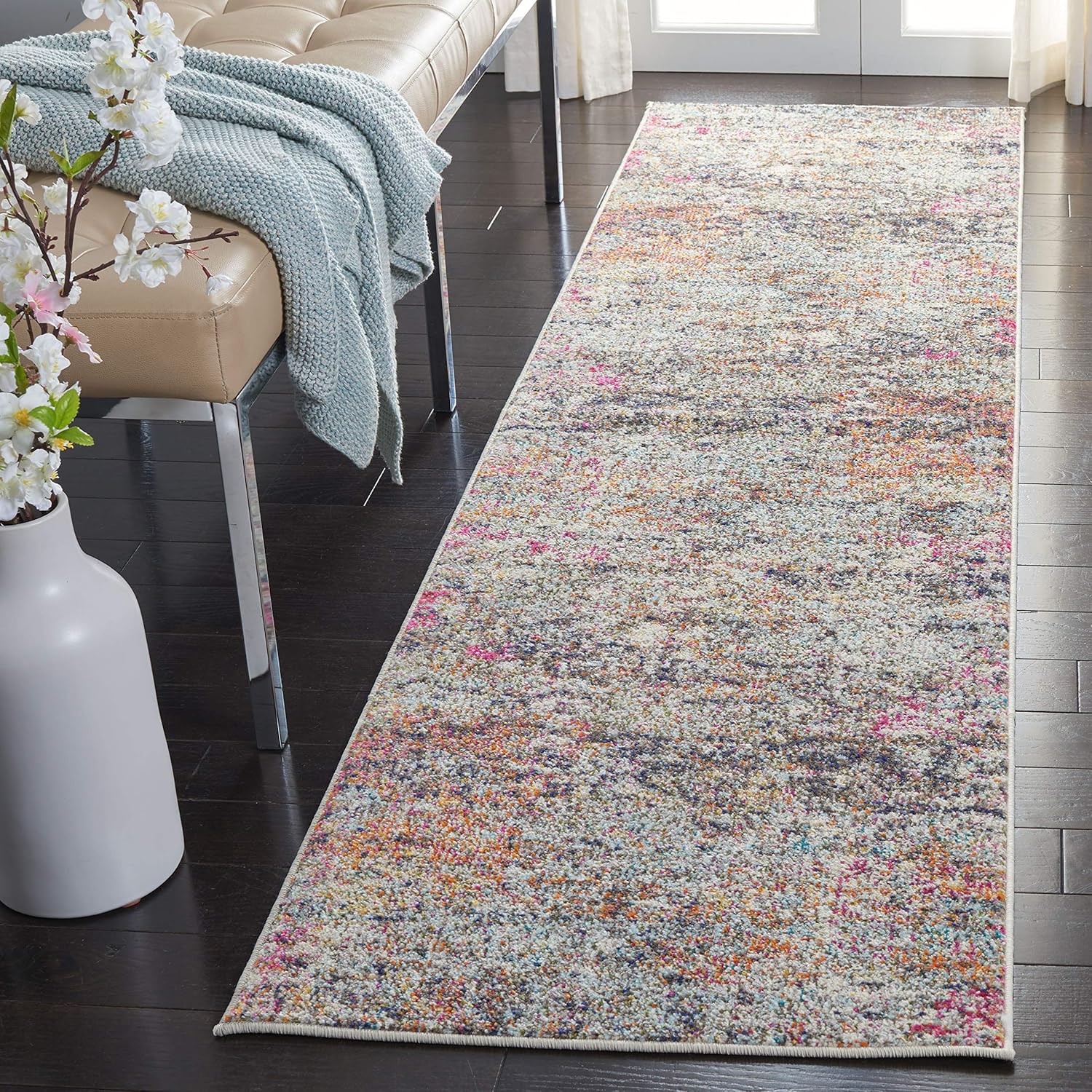 Modern Abstract Runner Rug - Black & Gold, 2ft 2in x 12ft for Home