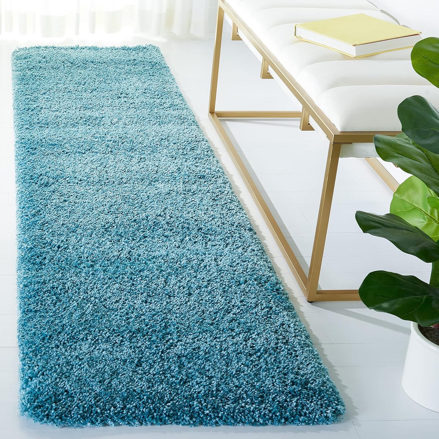Milan Shag Collection Runner Rug - Aqua Blue, Non-Shedding Design