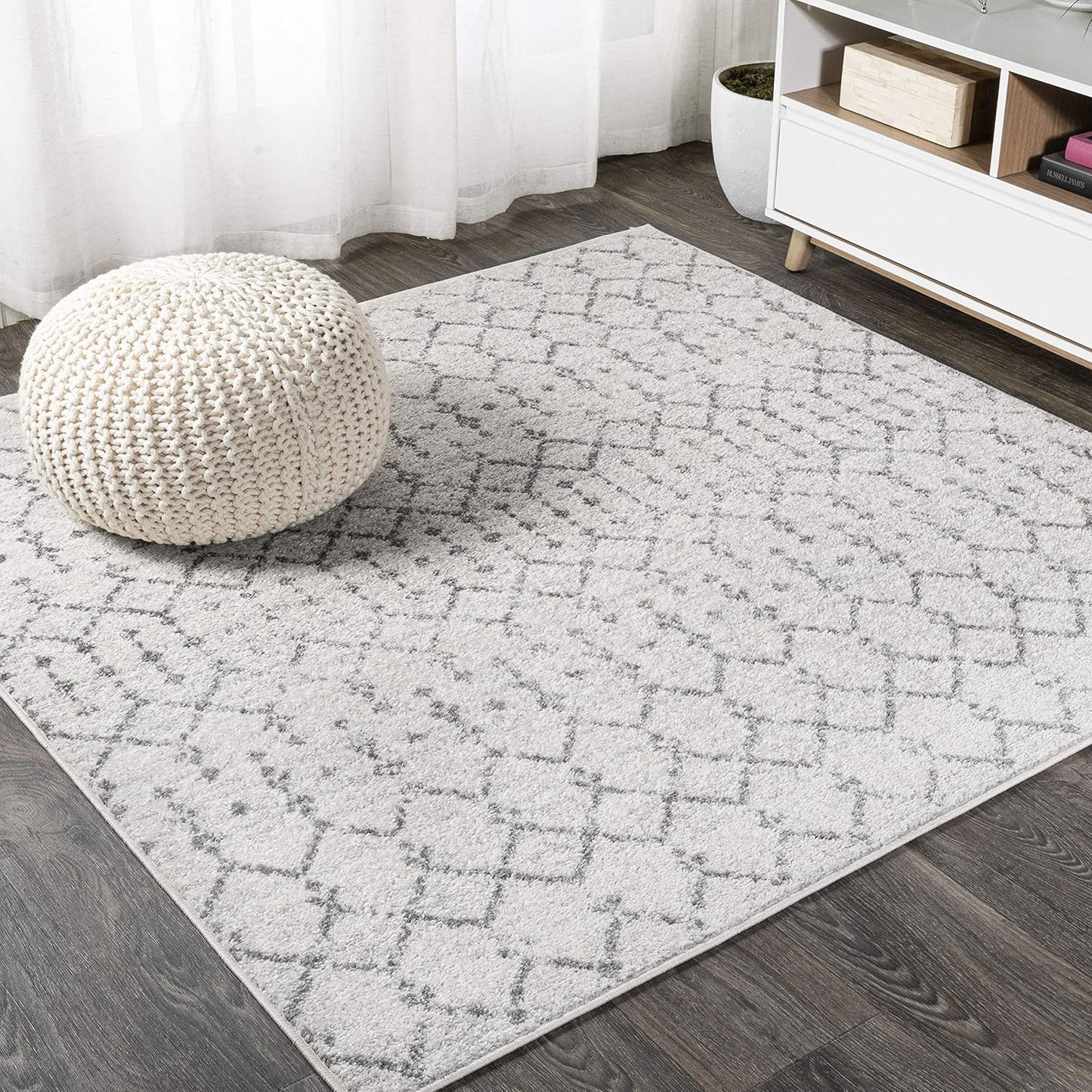 Boho Vintage Diamond Cream/Gray Square Area Rug 7X7 ft for Home