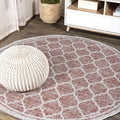 JONATHAN Y Moroccan Trellis Round Area Rug 5 Ft Red/Beige
