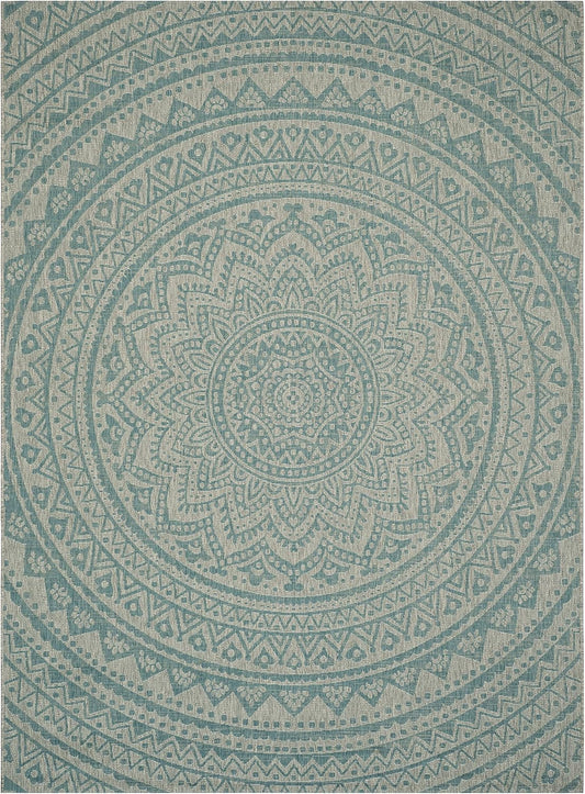 SAFAVIEH Courtyard Collection Light Grey Aqua Area Rug 6ft 7in x 9ft6