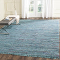 Rag Rug Collection 6 ft Square Blue & Multi Handmade Cotton - Durable