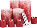 Red Glitter Real Wax LED Candles Pack of 8 - Flameless Flicker