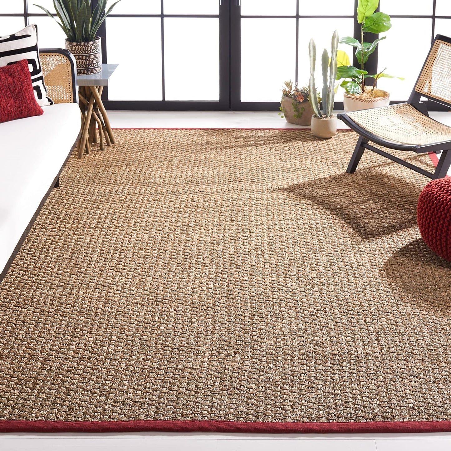Natural Fiber Area Rug 8ft Square - Seagrass Basketweave Design