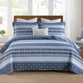Homzard Quilt King Size Blue White Snowflake Striped Quilt