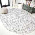 Boho Vintage Diamond Cream/Gray Oval Area Rug 4x6 ft - Pet-Friendly