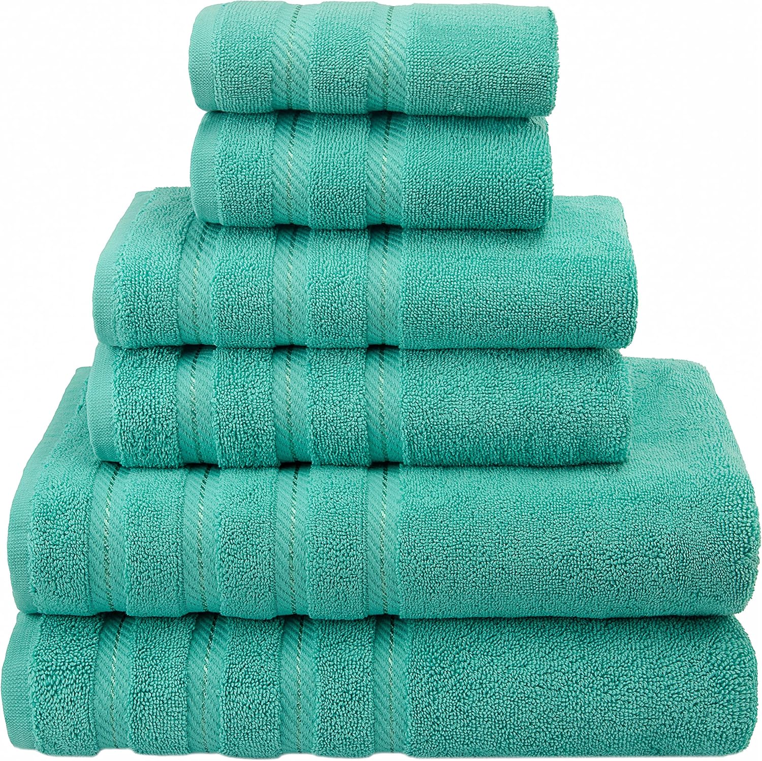 100% Carde Cotton 6 Piece Towel Set - Soft Absorbent Turkish Towels