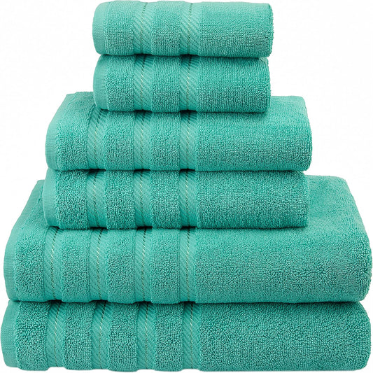 100% Carde Cotton 6 Piece Towel Set - Soft Absorbent Turkish Towels