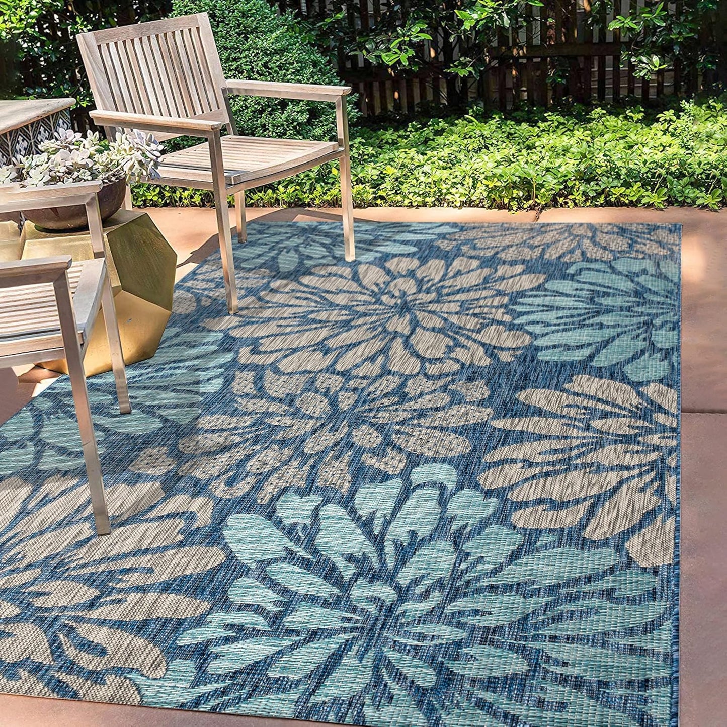 Floral Textured Weave Indoor Outdoor Area Rug for High Traffic
