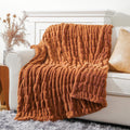 Burnt Orange Faux Fur Throw Blanket for Couch - Cozy Reversible Throw