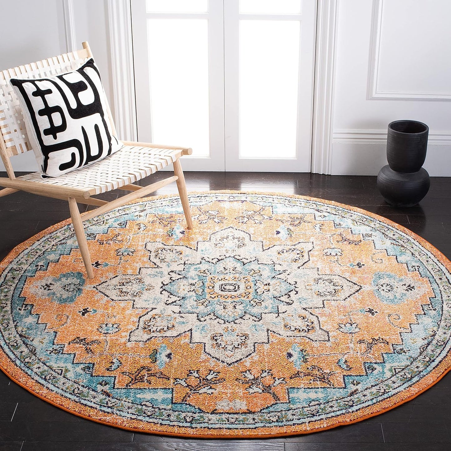 Boho Chic Medallion Distressed Non-Shedding Area Rug 5ft Round