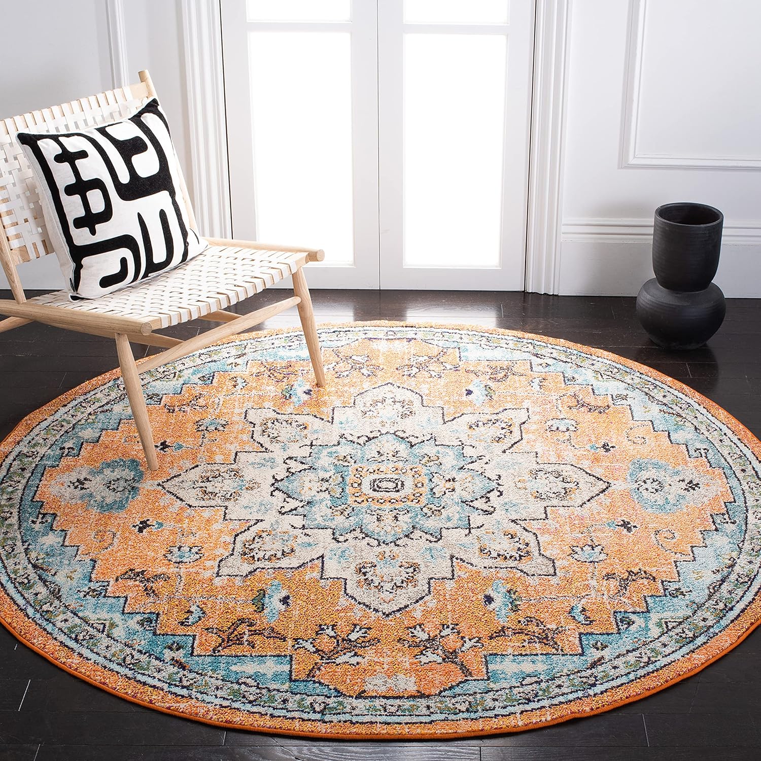 Boho Chic Medallion Distressed Non-Shedding Area Rug 5ft Round
