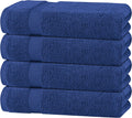 White Classic Navy Blue Bath Towels 27x54 in - Soft Quick Dry 4 Pack