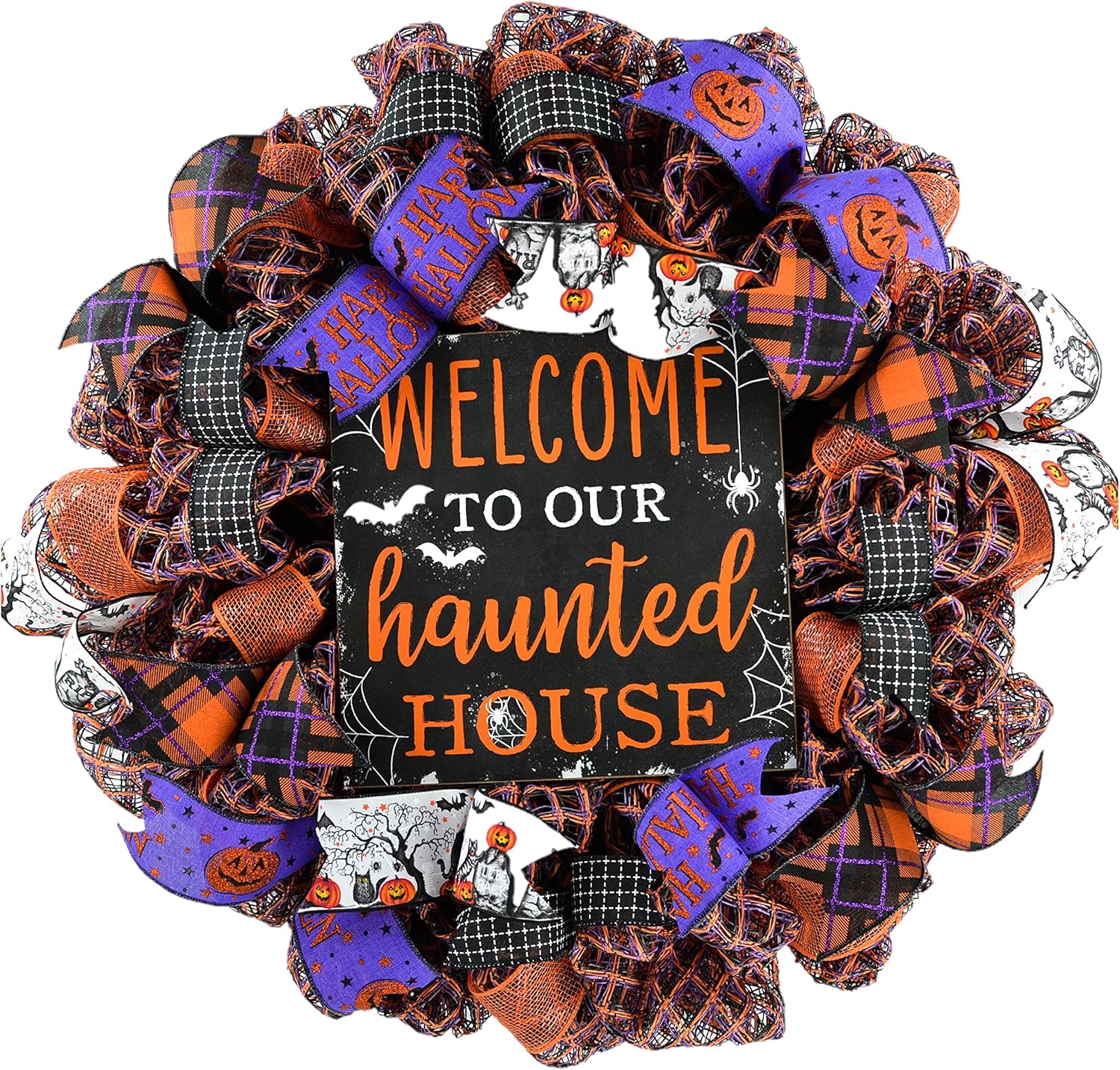 Halloween Door Wreaths - Orange Welcome to Our Haunted House