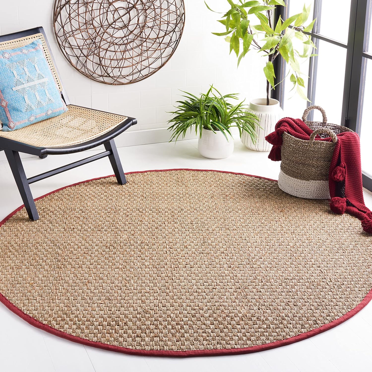 Natural Fiber Area Rug 3ft Round - Seagrass Basketweave Design