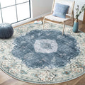 Blue Round Rug 6ft Washable Circle Rug - Soft Non-Slip Accent