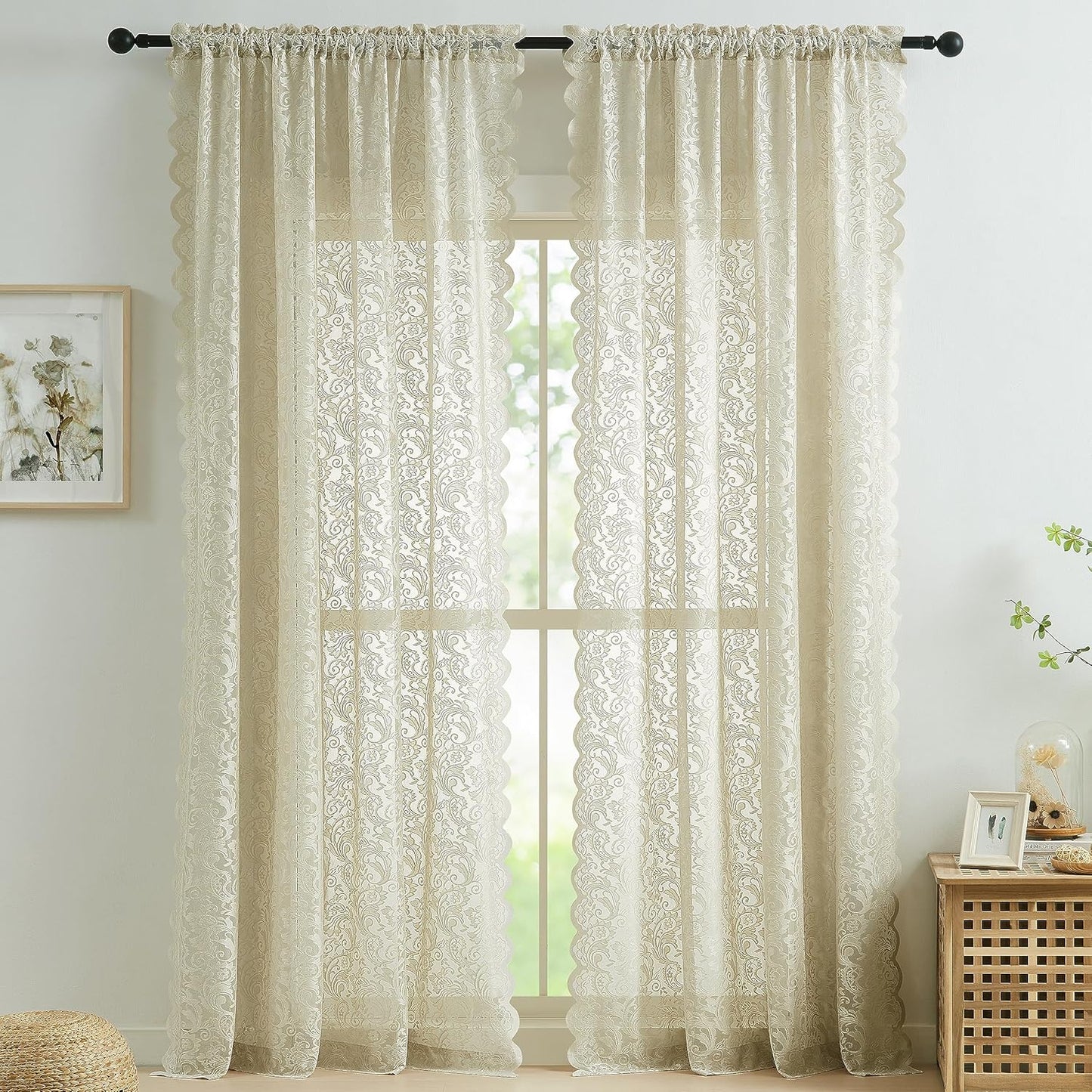 Romantic Vintage Floral Sheer Curtains - Set of 2