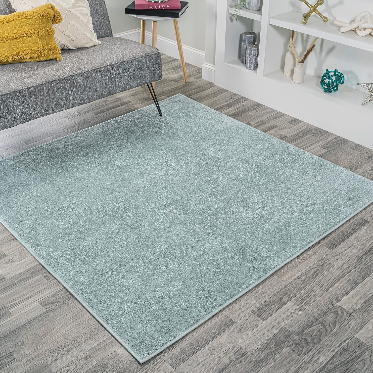 Haze Solid Low-Pile Aqua Blue 6x6 Square Indoor Area Rug