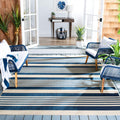 Courtyard 8 ft x 10 ft Navy/Beige Stripe Patio Rug - Durable Outdoor