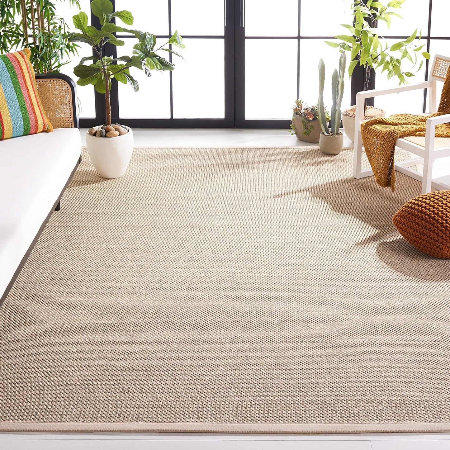 Natural Fiber Area Rug 9ft Square - Marble & Beige Design