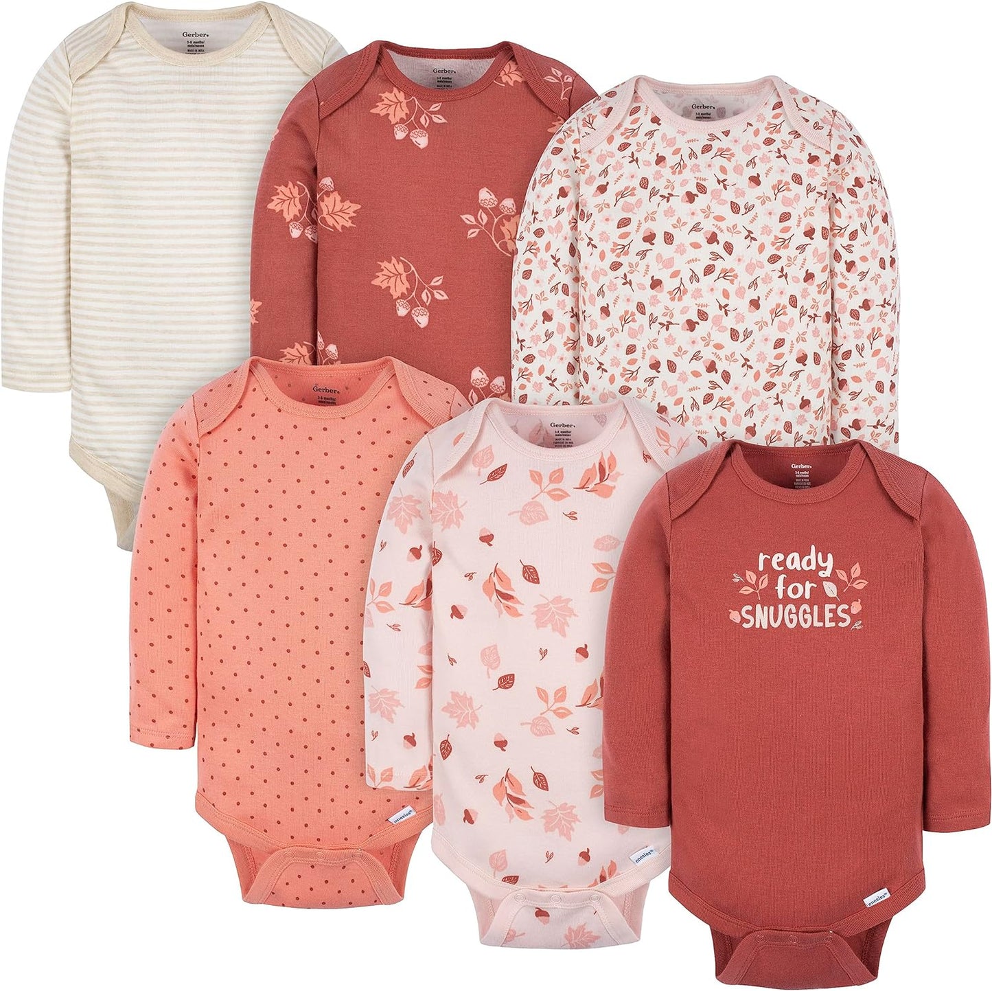 Gerber Baby Girls' 6-Pack Long-Sleeve Onesies for Ultimate Comfort