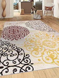 Contemporary Modern Floral Cream Indoor Soft Area Rug 5ft 3in x 7ft3