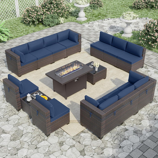 ALAULM 15 Pieces Patio Furniture Set with Fire Pit Table