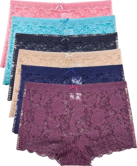Barbra Lingerie Multi Pack of Women's Lace Boyshort Panties
