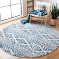 Tulum 11ft Round Ivory Navy Area Rug - Durable Moroccan Boho