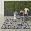 Aloha Indoor/Outdoor Natural/Blue Area Rug 4x6 - Easy Clean, Durable